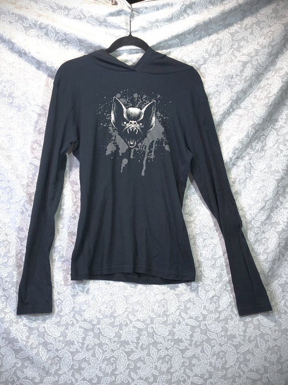 Vintage lightweight black double sided bat with wings long sleeve tshirt hoodie